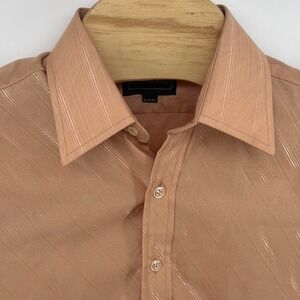 Pierre Andre Mens Peach Striped Dress Shirt Button Down Long Sleeve Size 15-15.5